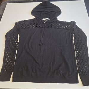 Harper‎ Lane Black Hooded Sweater with Crochet Sleeves